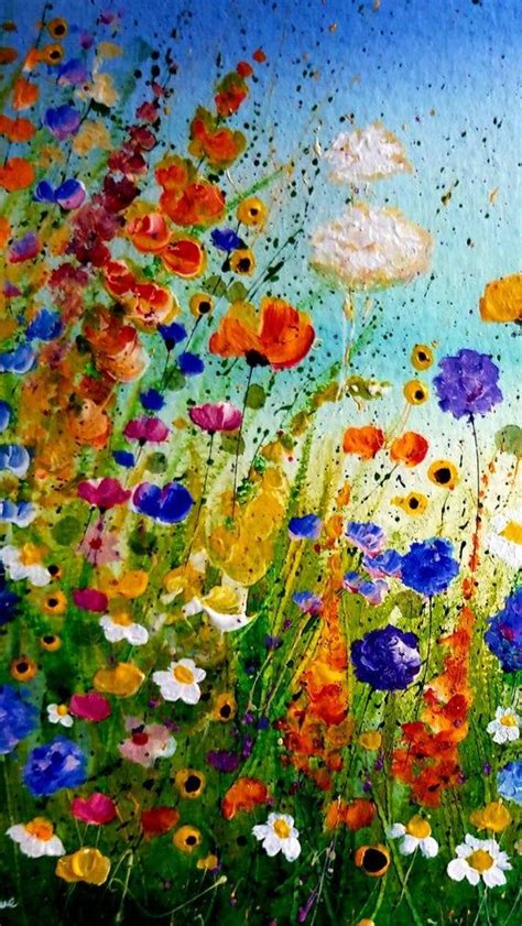 Original Floral Painting Wild Flower Acrylic Painting Abstract Meadow Painting Original Art