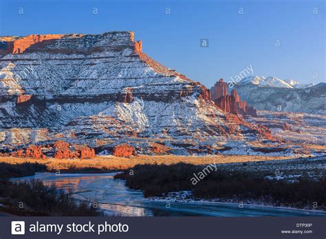 Winter Sunset At The Fisher Towers Near Moab Utah Usa Stock Photo