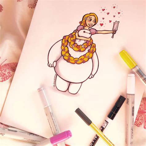 Baymax Reimagined In Cute Drawings Of Disney Characters By Demetria Skye