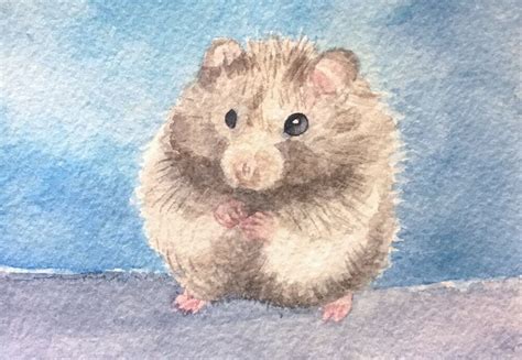 Original Watercolor Hamster Painting Aceo Art Card Card Art Original
