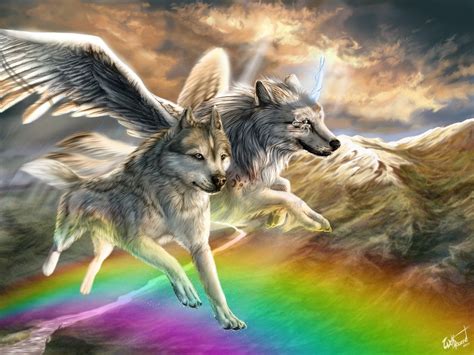 Over The Rainbow By Wolfroad On Deviantart Fantasy Wolf Animals