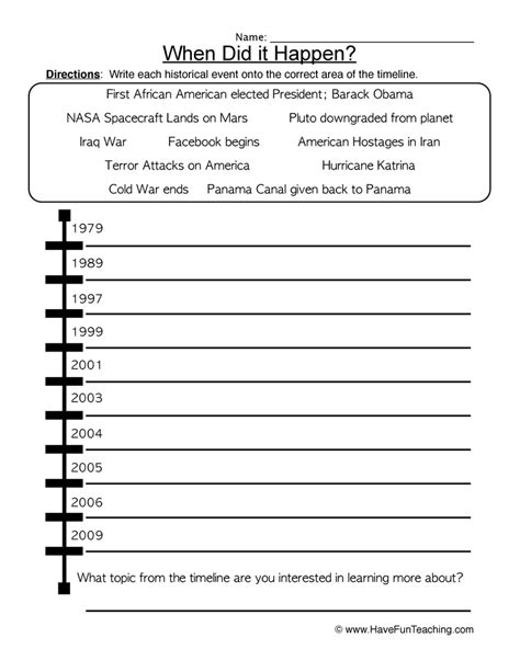 Us History Timeline Printable Worksheet