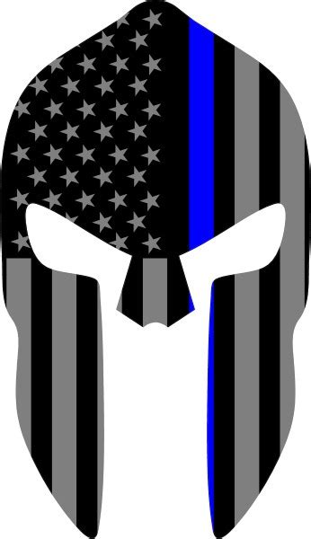 Thin Blue Line American Flag Spartan Helmet Decal Sticker 03