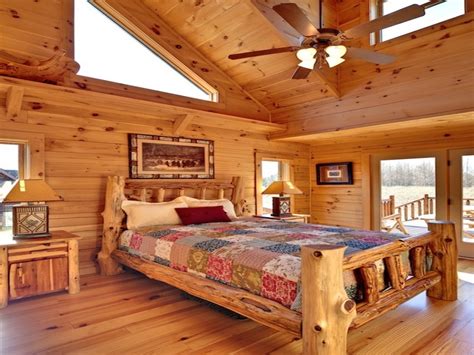 This modern log home design features two bedrooms with walk in closets, two full baths, mudroom, two covered decks and an open main level living, kitchen, and. Log Cabin Interior Design Bedroom Small Log Cabin ...