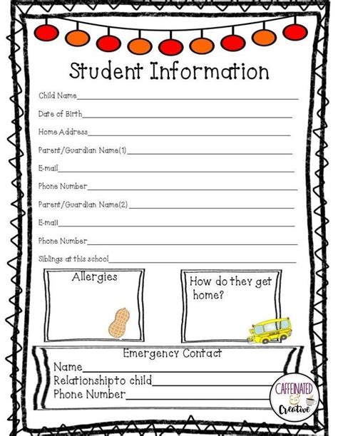 Free Printable Student Information Sheet For Teachers