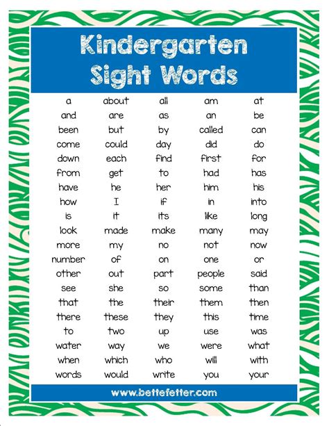 Kindergarten Reading Worksheets Sight Words