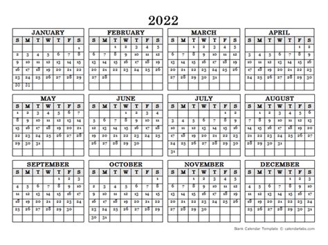 2022 Calendar Printable One Page Printable Yearly Calendar 2022 Images