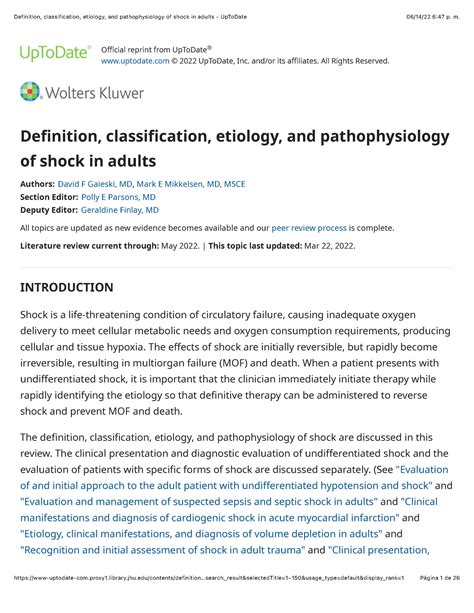 Definition Classification Etiology And Pathophysiology Of Shock In
