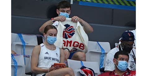 tom daley seen knitting in stands at tokyo olympics photos popsugar fitness photo 11
