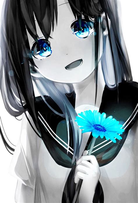 Sad Anime Girl With Brown Hair And Blue Eyes