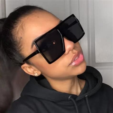 Black Flat Top Oversized Sunglasses Women Super Trendy Large Frame