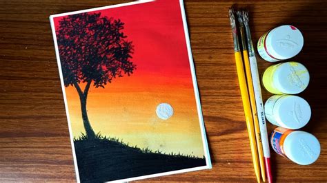 Easy Poster Colour Sunset Painting For Beginners Step By Step Youtube