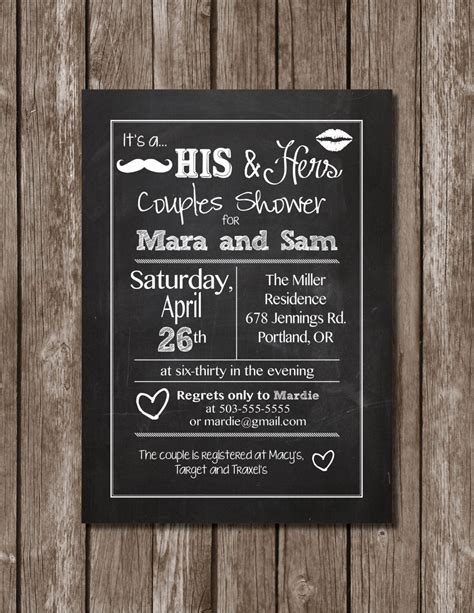 his and hers couple shower chalkboard printable invitation digital file