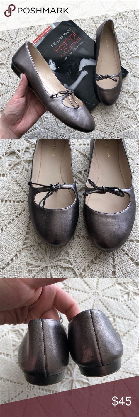 Cole Haan Brushed Silver Bow Ballet Flats Ballet Flats Silver Bow