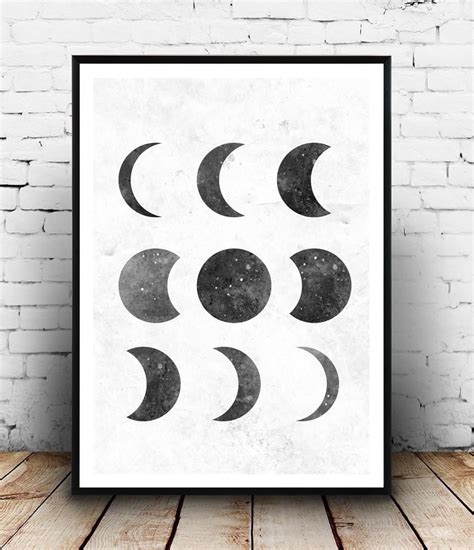 Minimalist Moon Phases Print Black And White Art Modern Art With