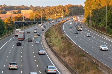 British Road Transport Evening Traffic On British Motorway M25