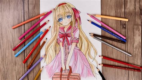 Learn To Draw A Cute Anime Girl With Colored Pencils Anime Drawing For Beginners Youtube