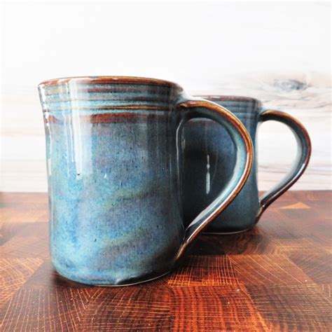 Blue Ceramic Mugs Set Of 2 Twilight Blue 14oz Coffee Mugs Hand
