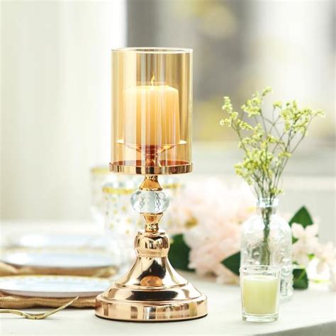 13 Tall Gold Metal Pillar Candle Holder With Hurricane
