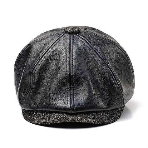 2018 New Tweed Gatsby Newsboy Caps Men Pu Leather Autumn Winter Hat