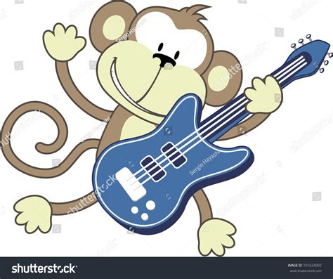 Illustration Funny Monkey Playing Electric Guitar Stock Vector