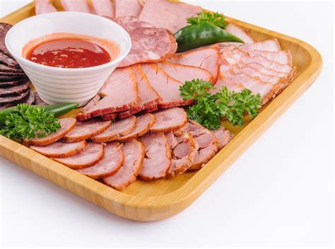 Assorted Deli Cold Meats On Wooden Tray Stock Photo Image Of Buffet