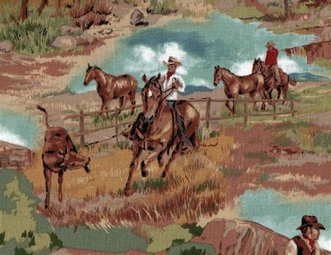 Southwestern Cowboy Fabric Horse Fabric Western Cowboy Fabric Cowboy
