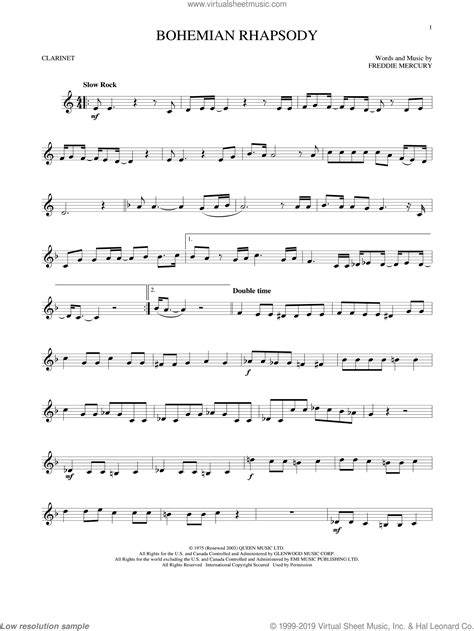 Queen Bohemian Rhapsody Sheet Music For Clarinet Solo Pdf
