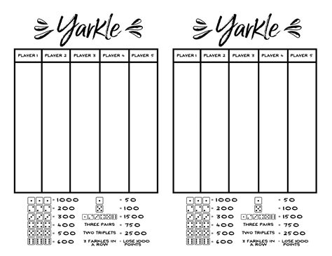 Free Printable Yarkle A Game For Giant Yard Dice Our