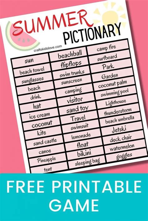 Pictionary Words For Kids Printable Cards