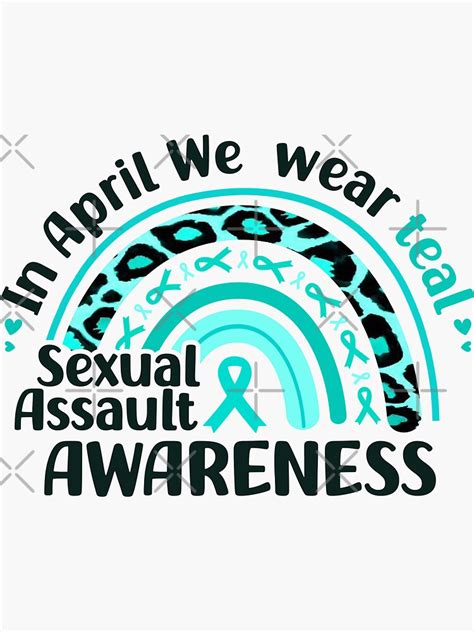 In April We Wear Teal Sexual Assault Awareness Boho Rainbow Teal Ribbon Sticker By