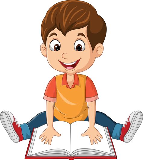 Happy Little Boy Sitting And Reading A Book 7098395 Vector Art At Vecteezy