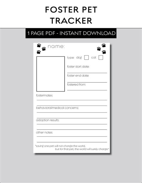 Foster Dog Foster Cat Printable Tracker Pdf Pet Profile Etsy