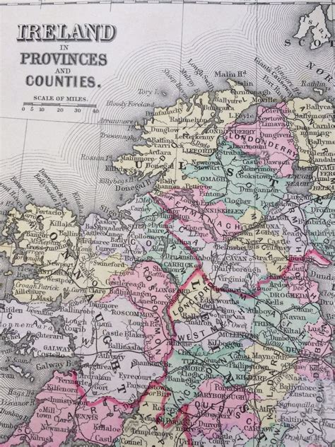 1888 Ireland And Scotland Large Rare Original Antique Mitchell Map Wall