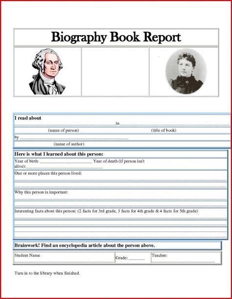 Biography Report Late Printable Book Reports For Th Grade