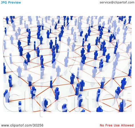 Clipart Illustration Of A Busy Network Of Blue People Connecting With