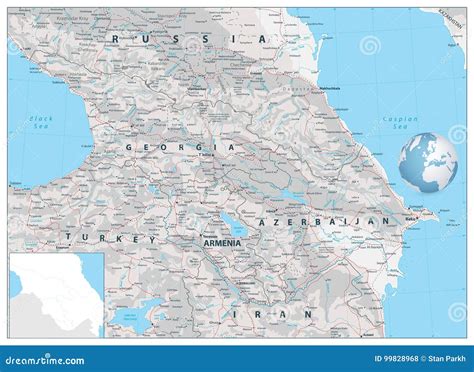 Caucasus Physical Map White And Grey Stock Vector Illustration Of