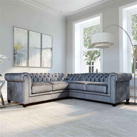 Hampton Chesterfield Corner Sofa Grey Aura Velvet Only £129999 Furniture And Choice