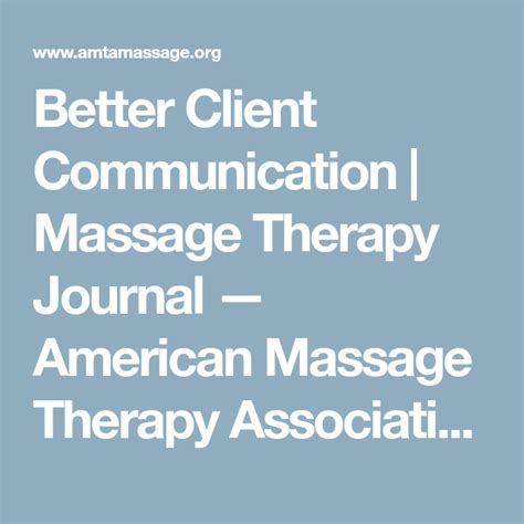 Better Client Communication Massage Therapy Journal — American Massage Therapy Association