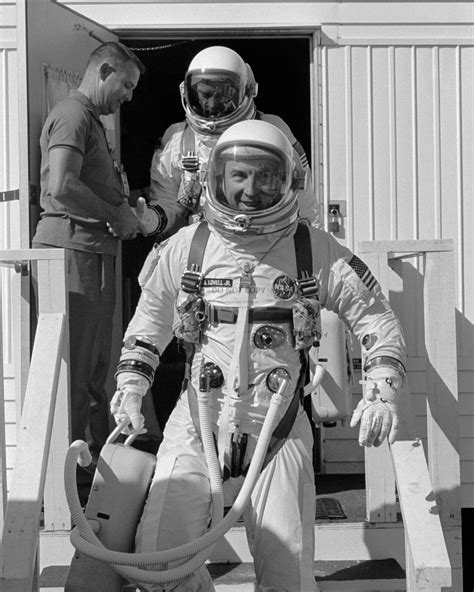 Gemini 12 Jim Lovell And Buzz Aldrin Leave Suiting Trailer 8x10 Photo