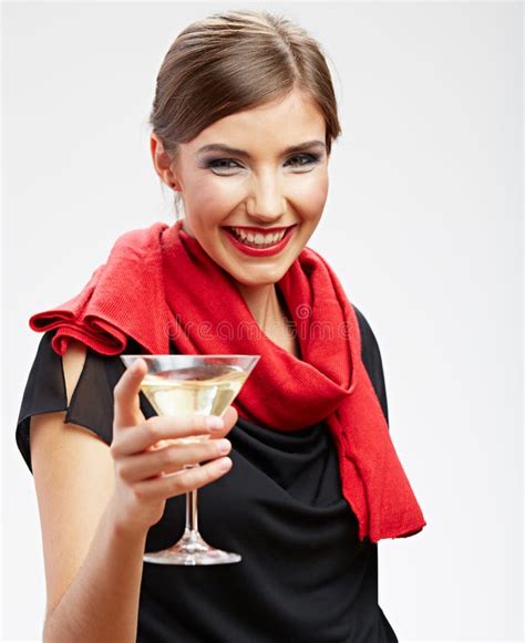 Smiling Woman Holding Martini Glass With Alcohol Stock Image Image