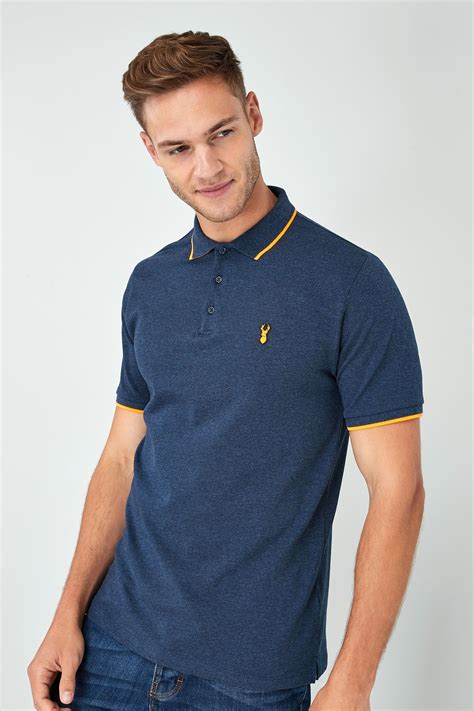 Mens Next Navy Neon Tipped Polo Blue Mode Polo Karate Kid 1 Summer