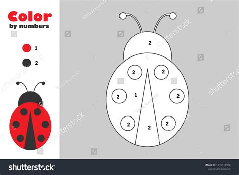 Ladybug Cartoon Style Color By Number Stock Vector (Royalty Free