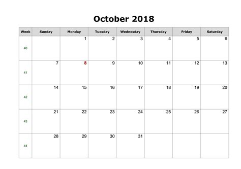 October 2018 Calendar Page Free Printable Calendar Templates 2018