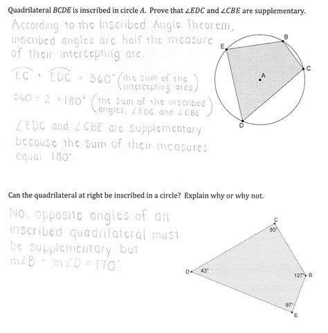 Find the measure of the arc or angle indicated. Inscribed Quadrilaterals
