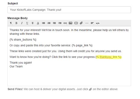 Maybe you would like to learn more about one of these? Inserting a Check Status or Progress Link in KickoffLabs ...