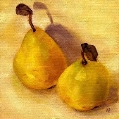 Marina Petro Adventures In Daily Painting Two Yellow Pears Original Still Life Oil Painting