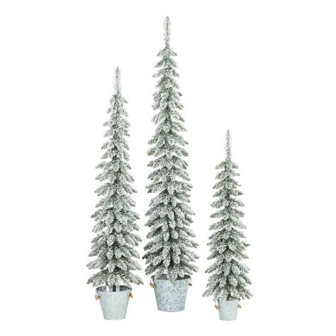 Holiday Time Flocked Pine Tree With Galvanized Metal Bucket Decorations