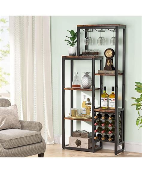 Tribesigns Wine Rack Freestanding Floor 5 Tier Wine Baker Rack With Glass Holder And Wine Storage