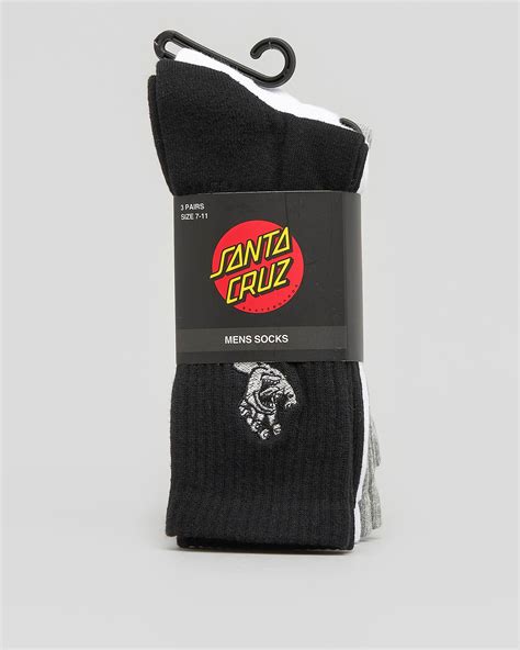 Santa Cruz Mono Hand Crew Socks 3 Pack In Assorted Fast Shipping